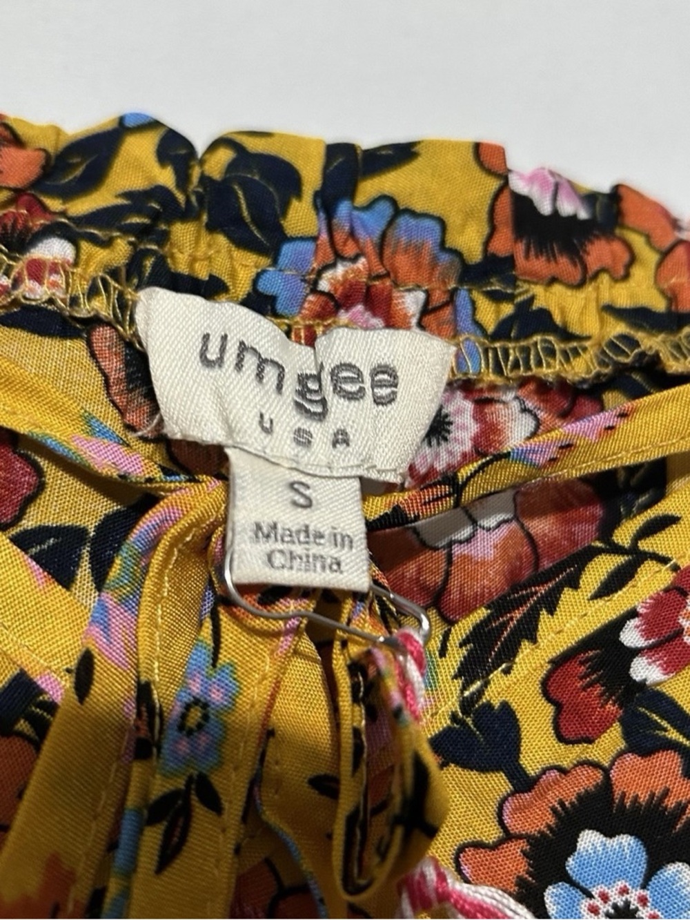 Boho Floral Ruffle Off Shoulder Romper Mustard Festival Cottagecore Small Umgee - Picture 7 of 8